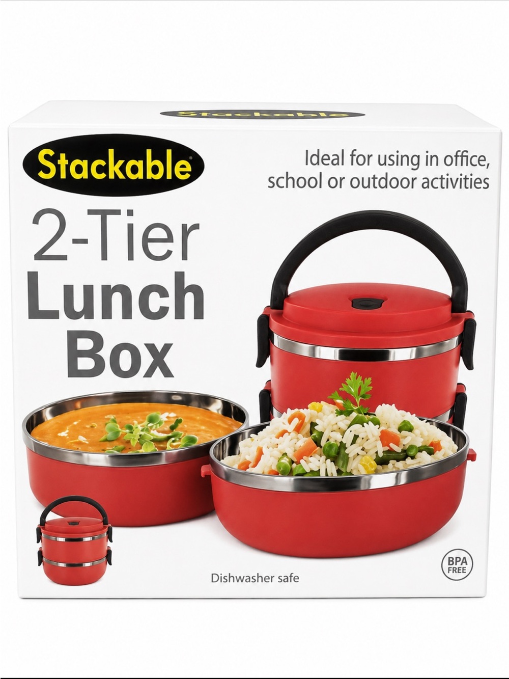 Stackable 2-Tier Lunch Box - Red - Picture 2 of 2